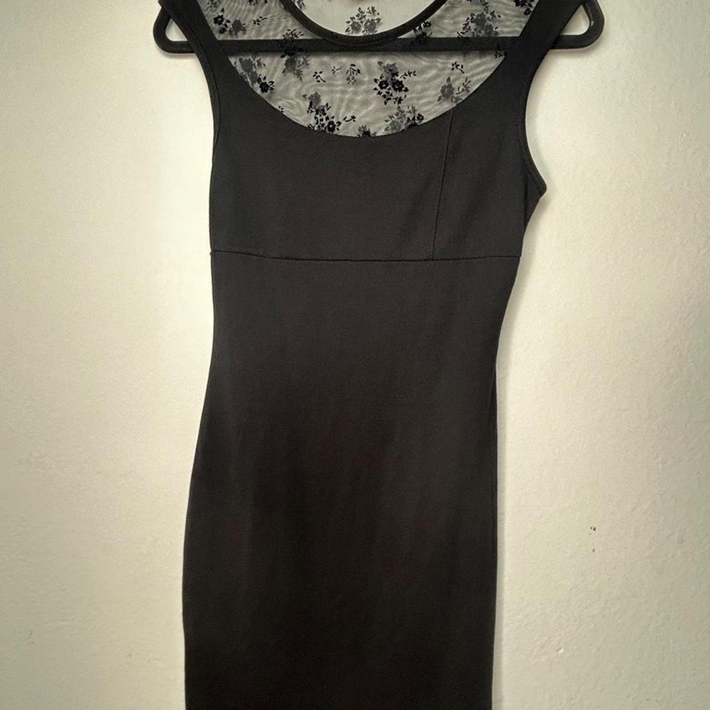 Whimsygoth Dark Coquette Bodycon Mesh Floral Mini Dress - K Too Black Goth Med
